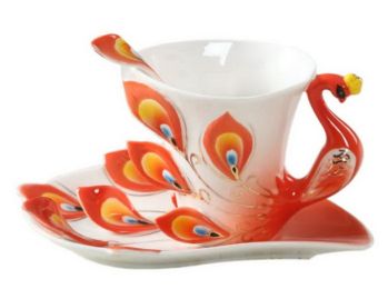 Coffee Cup Set With Ceramic Coffee Cup European Ceramic TeacupOrange Peacock