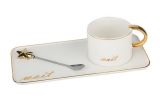 Creative Ceramic Mug Office Coffee Cup Couple Cup Set With Spoon And Tray, White