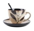 Simple Mug Hand-painted Branches Ceramic Coffee Cup Set With Saucer Spoon, Khaki