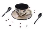 Simple Mug Hand-painted Branches Ceramic Coffee Cup Set With Saucer Spoon, Khaki