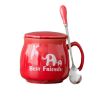 Lovely Ceramic Cup Coffee Tea Mugs Suit, Mug + Lid + Spoon, Red