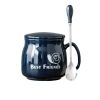 Lovely Ceramic Cup Coffee Tea Mugs Suit, Mug + Lid + Spoon, Dark Blue