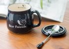 Lovely Ceramic Cup Coffee Tea Mugs Suit, Mug + Lid + Spoon, Dark Blue