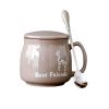 Lovely Ceramic Cup Coffee Tea Mugs Suit, Mug + Lid + Spoon, Light Grey