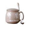 Lovely Ceramic Cup Coffee Tea Mugs Suit, Mug + Lid + Spoon, Light Grey