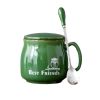 Lovely Ceramic Cup Coffee Tea Mugs Suit, Mug + Lid + Spoon, Dark Green
