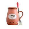 Lovely Ceramic Cup Coffee Tea Mugs Suit, Mug + Lid + Spoon, Pink