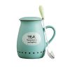 Lovely Ceramic Cup Coffee Tea Mugs Suit, Mug + Lid + Spoon, Light Green