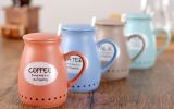 Lovely Ceramic Cup Coffee Tea Mugs Suit, Mug + Lid + Spoon, Blue