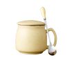 Lovely Ceramic Cup Coffee Tea Mugs Suit, Mug + Lid + Spoon, Yellow