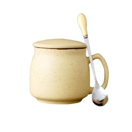 Lovely Ceramic Cup Coffee Tea Mugs Suit, Mug + Lid + Spoon, Yellow