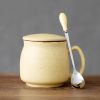 Lovely Ceramic Cup Coffee Tea Mugs Suit, Mug + Lid + Spoon, Yellow