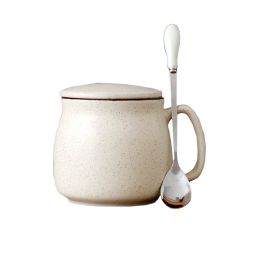 Lovely Ceramic Cup Coffee Tea Mugs Suit, Mug + Lid + Spoon, Beige