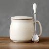 Lovely Ceramic Cup Coffee Tea Mugs Suit, Mug + Lid + Spoon, Beige