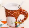 3D Hand-painted Giraffe Ceramic Mug With Cover Scoop Couple Water Cup Coffee Mug