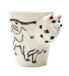 3D Hand-painted Satsuma Dog Ceramic Cup With Cover Spoon Couple Tea Cup Milk Mug