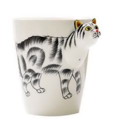 3D Hand-painted Little Cat Ceramic Cup With Cover Spoon Couple Tea Cup Water Mug