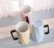 Creative Simple High-capacity Ceramic Cup, Pink And Black Cover