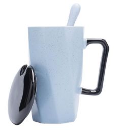 Creative Simple High-capacity Ceramic Cup, Blue And Black Cover
