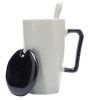 Creative Simple High-capacity Ceramic Cup, Light Gray And Black Cover