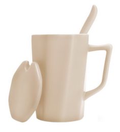 Creative Simple High-capacity Ceramic Cup, Beige And Black Cover