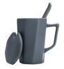Creative Simple High-capacity Ceramic Cup, Gray And Black Cover