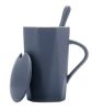 Creative Simple High-capacity Ceramic Cup, Silver-gray And Black Cover
