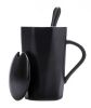 Creative Simple High-capacity Ceramic Geometric Cup, Black And Black Cover