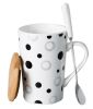 Creative Simple High-capacity Ceramic Cup, Black White Dots And Bamboo Cover