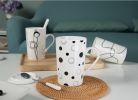 Creative Simple High-capacity Ceramic Cup, Black White Dots And Bamboo Cover