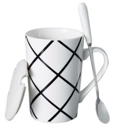 Creative Simple High-capacity Ceramic Cup, Grid And Ceramic Cover