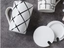Creative Simple High-capacity Ceramic Cup, Grid And Bamboo Cover