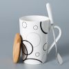 Creative Simple High-capacity Ceramic Cup, Size Circles And Bamboo Cover