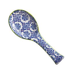 European Vintage Ceramic Glaze Dessert Plate, Blue And White Porcelain Spoon Pad