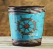 Creative Retro Nostalgic Leather Trash Bin, Blue Rudder