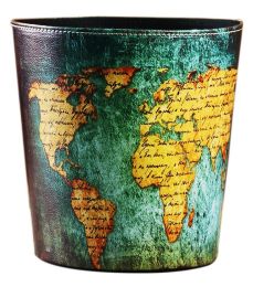 Creative Retro Nostalgic Leather Trash Bin, Dark Green And Yellow