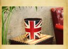 Creative Retro Nostalgic Leather Trash Bin, Dark Blue White Red