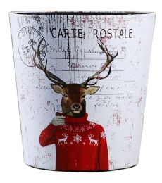 Creative Retro Nostalgic Leather Trash Bin, Cartoon Deer With Pipe