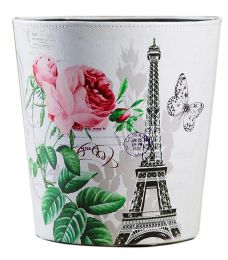 Creative Retro Nostalgic Leather Trash Bin, Tower and Flowers