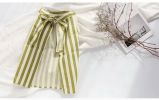 Linen Cloth Adult Kitchen Clean Apron Small Fresh Stripe Skirt Apron Grass Green