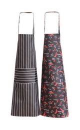 2 Pack Waterproof Aprons Kitchen Restaurant Aprons, Black Stripes + Chili Aprons