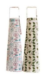 2 Pack Nordic Cotton Aprons Oil-proof Kitchen Cleaning Aprons, Tea Pots + Leaves