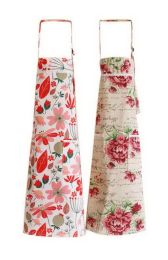 2 Pack Nordic Cotton Aprons Oil-proof Kitchen Aprons Home Gowns, Flowers + Peony