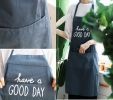 Japanese Linen Aprons Cafe Tea Shop Florist Aprons Antifouling Aprons, Gray Blue