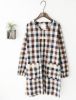 Japanese-style Cotton Long-sleeve Plaid Apron Kitchen Home Anti-Oil Smock, Brown