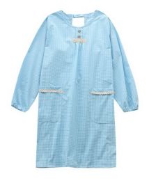 Japanese-style Cotton Long-sleeve Plaid Apron Kitchen Antifouling Suit, Sky Blue