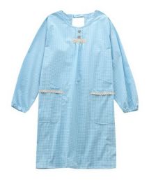 Japanese-style Cotton Long-sleeve Plaid Apron Kitchen Antifouling Suit, Sky Blue