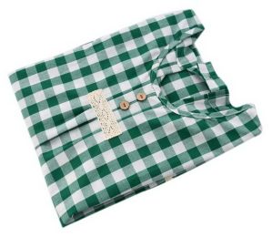 Japanese-style Cotton Long-sleeve Plaid Apron Kitchen Home Anti-Oil Smock, Green