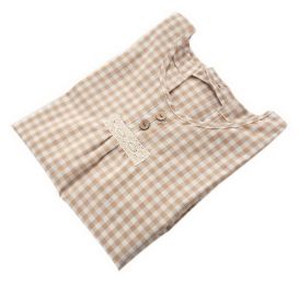 Japanese-style Cotton Long-sleeve Plaid Apron Kitchen Home Anti-Oil Smock, Khaki