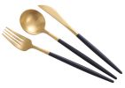 Creative Stainless Steel Three-piece Tableware, Black And Golden